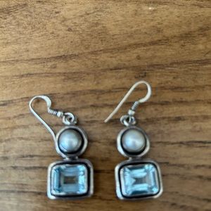 Sterling silver, pearl and blue topaz earrings.